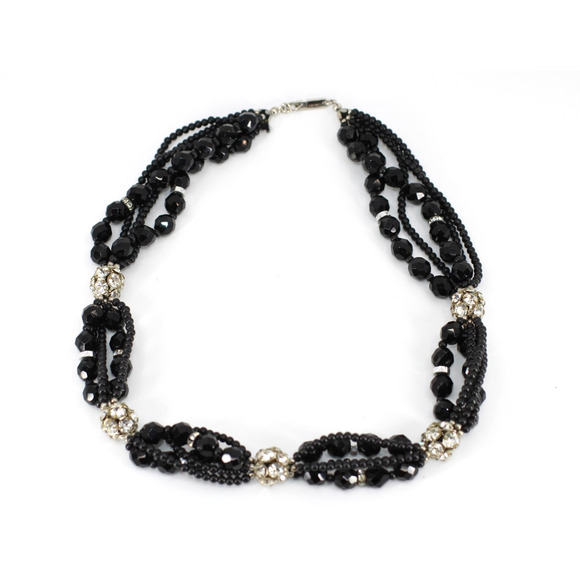 A5 Auth DAUPLAISE Signed Multi Strand Beaded Rhinestone Statement Necklace - Picture 1 of 5